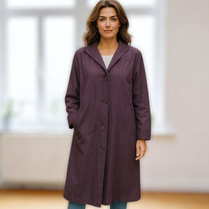 Vtg London Fog Womens Trench Coat Plum Long Raincoat Lined Y2K Classic Sz 12 Reg